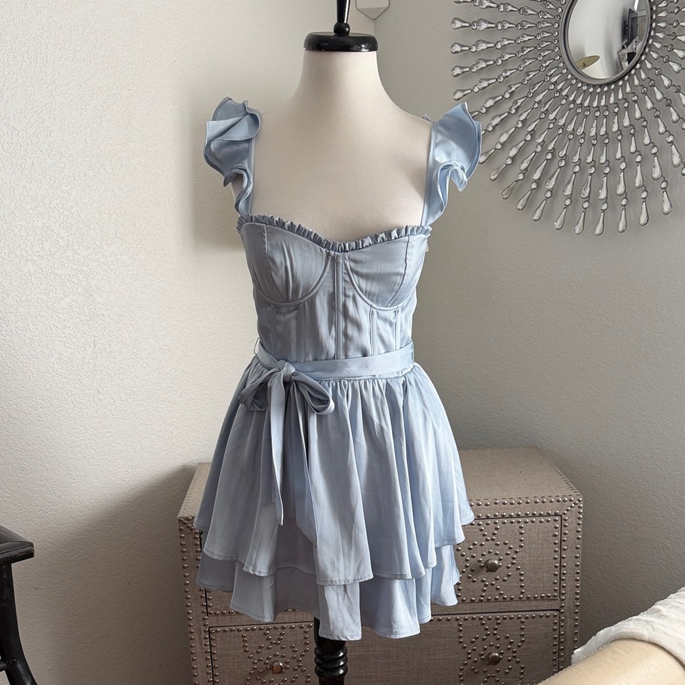 Altar’d State Light Blue Ruffled Mini Dress S